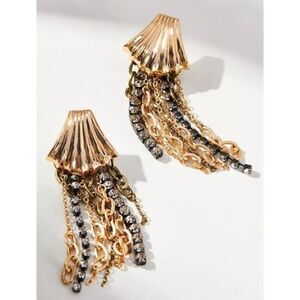 NWT Anthropologie Gold Shell Fringe Drop Earrings